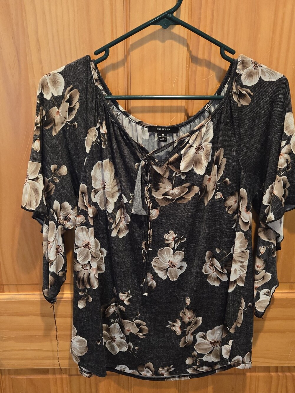 Espresso Black Floral Tie-Front Women's Blouse